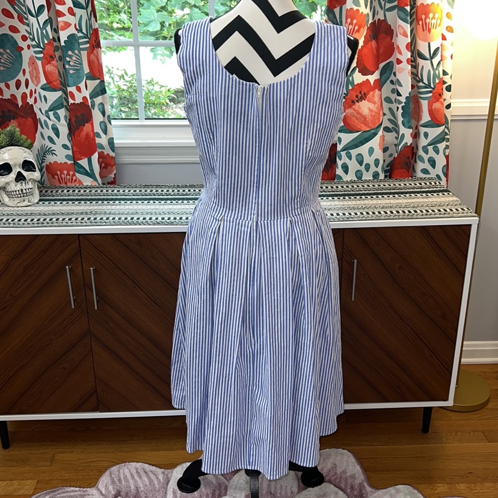 Dolly and Dotty Amanda Blue Pinstriped Cotton Swing Dress - Picture 6 of 11